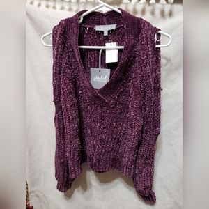 Marled Reunited Clothing Twist Shoulder Sweater Size Small NWT Burgundy